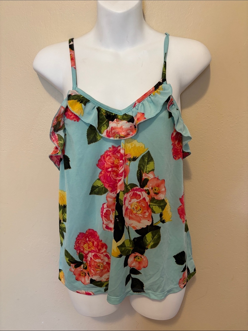 Betsey Johnson Aqua Floral Ruffle Cami